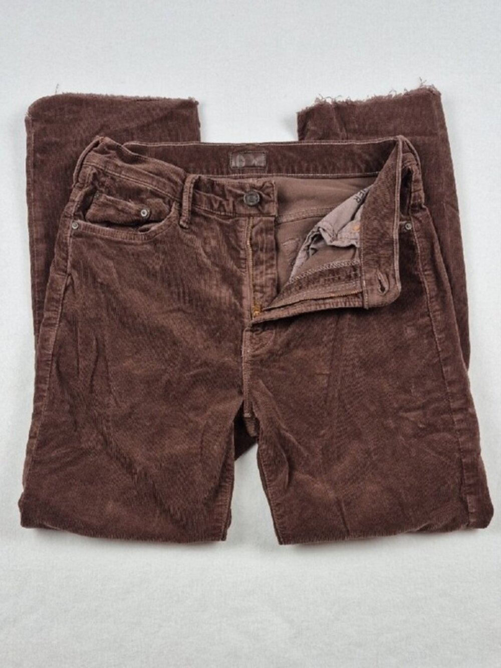 MOTHER The Insider Crop Step Fray Corduroy Pants 28 Umber Brown Stretch 1157-618